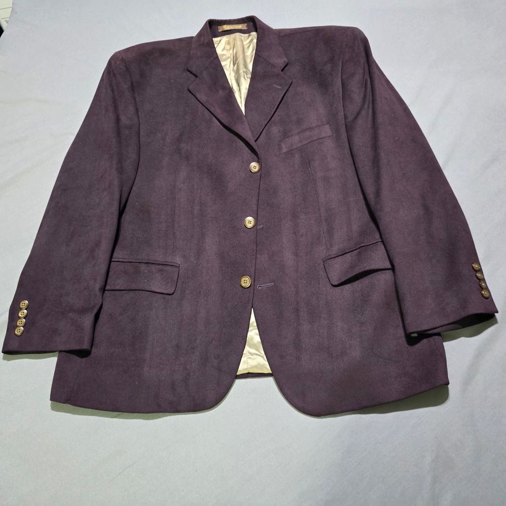 Franco Tassi Blazer Mens 44S Purple Faux Suede Microfiber 3-Button Sport Coat